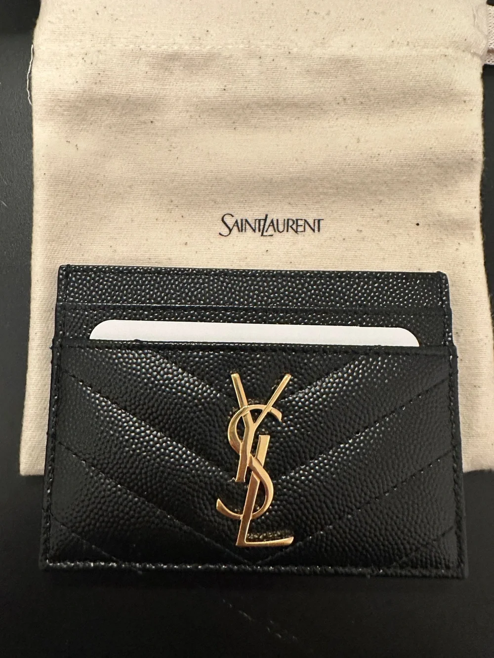 Saint Laurent Black Quilted Leather Card Case with Gold YSL Emblem